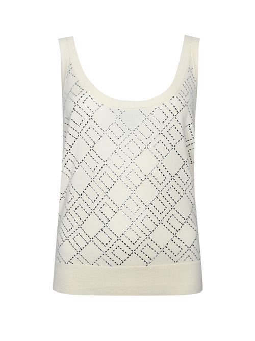 Canotta in lana merino con cristalli Milk/Silver Elisabetta Franchi | TK59B56E2EH9